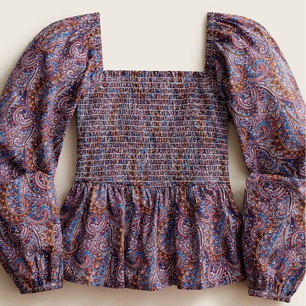 J. Crew Smocked Top In Liberty Tropical Prince Sz S Coquette Cottagecore Prairie